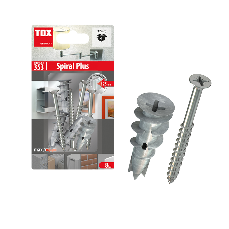 TOX Spiral Plus + S (4 pc) – chevilles pour plaques de plâtre