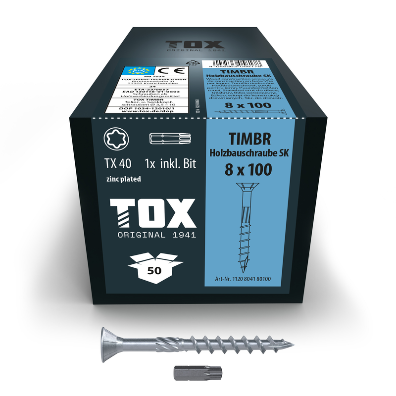 Vis à bois zinguée bleue timbr 8,0 x 100 sk (50 pc)