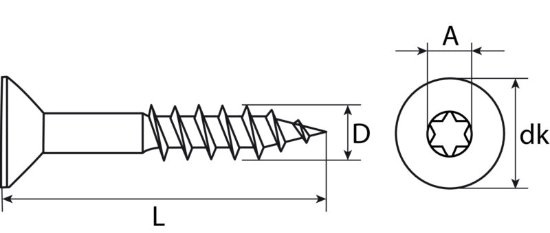 Vis bois et panneaux, tête fraisée, tx, 5 x 50, filetage partiel, acier inoxydable A2 100PCES