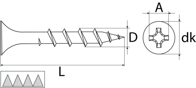 Vis plaque de plâtre, filetage à pas grossier, ph, 3, 9 x 30, acier phosphaté (1000 pces)