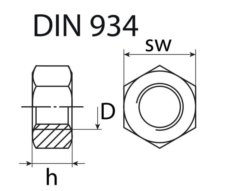 Écrou 6 pans M16 M8, acier zingué, din 934 (50 pc)