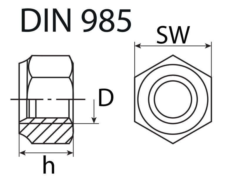Écrou frein M10, acier zingué, din 985 (16 pc)