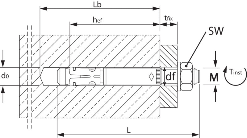 Goujon d'ancrage M10 x 100 serrage sur 20 mm