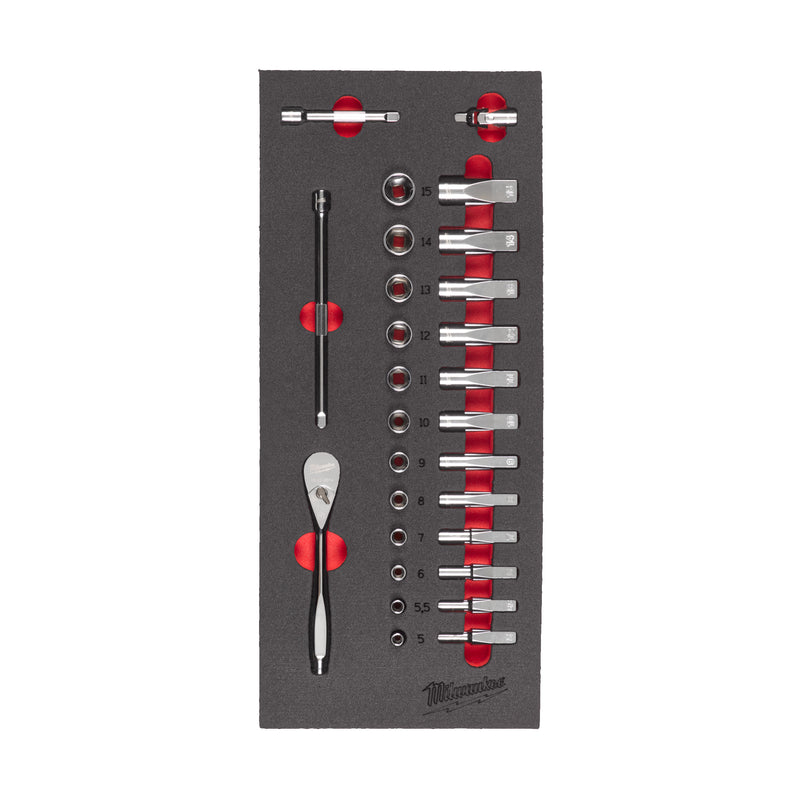 Module mousse jeu de clés à cliquet et de douilles 1/4″