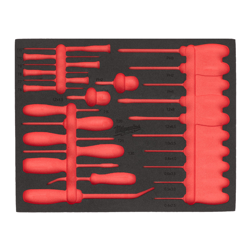 Mousse de calage pour coffret de cliquets, douilles et embouts 1/4˝ et 3/8