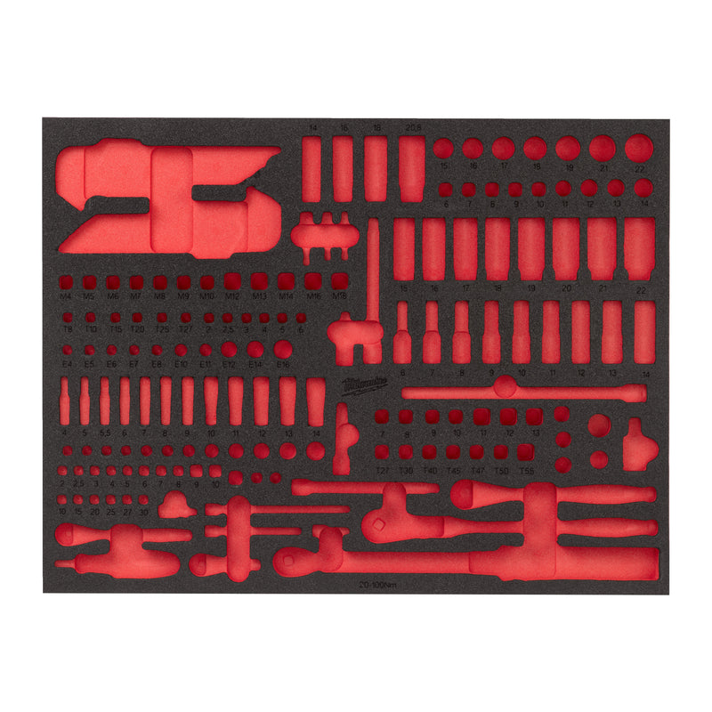 Module mousse vide pour set de cliquets, douilles et douilles porte-embouts 1/4" et 3/8" (171 mesures)