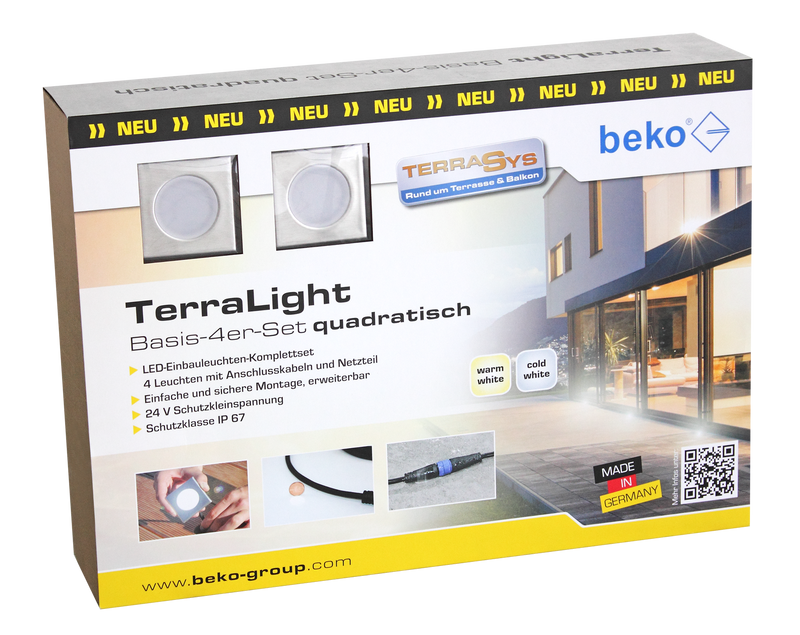 beko TerraLight set de base de 4, spot LED carré 60 x 60 mm, couleur de lumière : blanc chaud