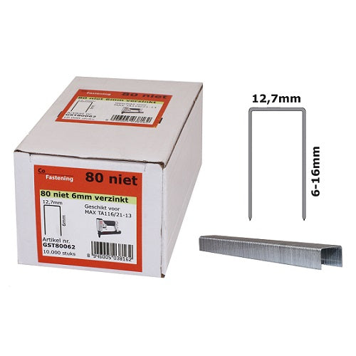 Agrafes n° 80 12 mm galvanisee 10000 st/pak