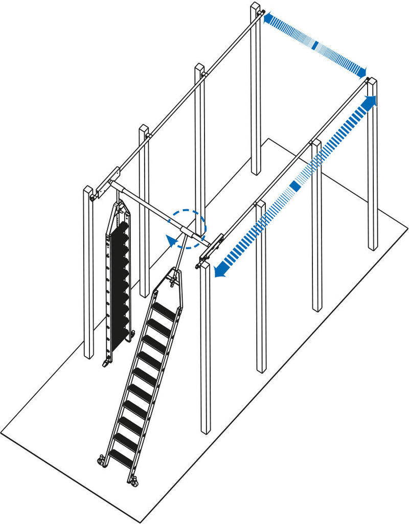 Stabilo échelle de rayonnage à marches double rayonnage, rail tube rond