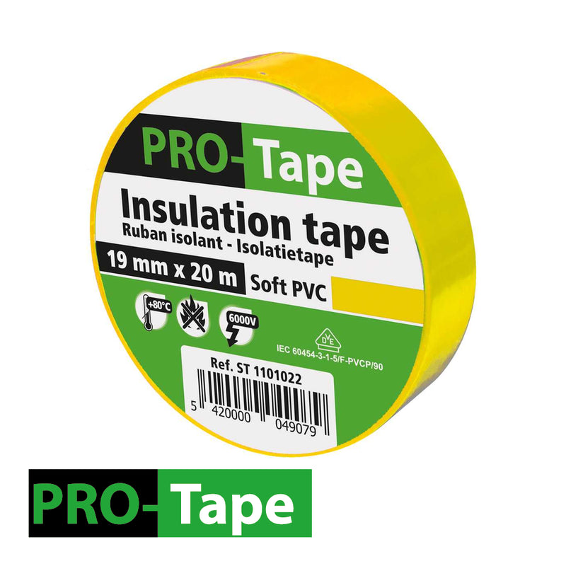 Ruban isolant 19 mm x 20 m x 0,15 mm, VDE / jaune (prix/5 pcs)