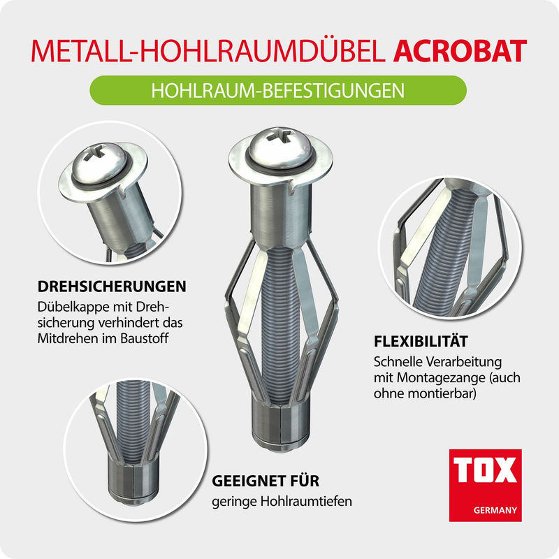 TOX Acrobat 25 pc – chevilles métalliques pour cavités