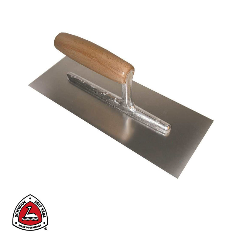 Plâtresse en INOX, manche bois, Support Alu, flexible - 260 x 100 x 0,4 mm