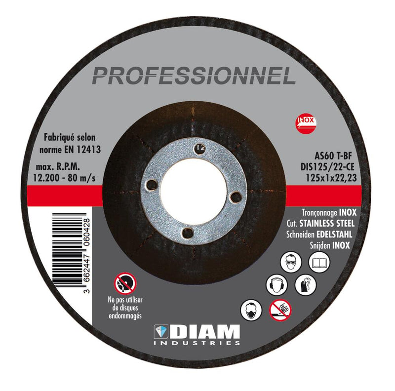 Boite de 10 disques abrasif Ø125 x1x 22.23 INOX