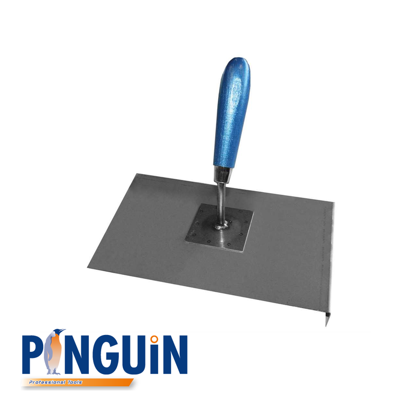 Palette de jointoyage droite, manche bleu, inox - 230 x 150 mm