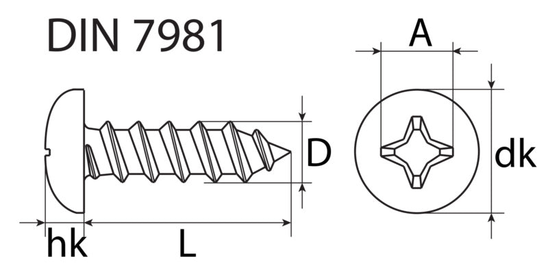 Vis à tôle, tête bombée, ph, 3,5 x 38, acier inoxydable A2, din 7981 10PCES