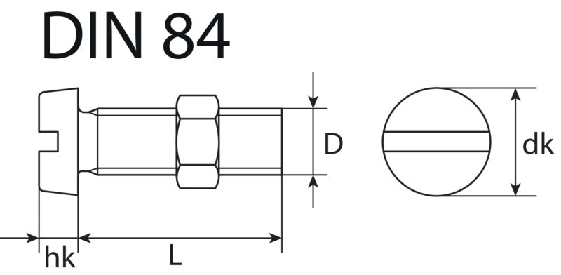 Vis métaux, tête cylindrique, avec écrou, M6 x 20, acier inoxydable A2, din 84 5PCES