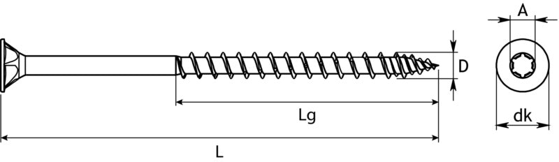 Vis hox, la vis des pros, tête fraisée, 4,5 x 40 , av. embout hx, filetage partiel, acier inoxydable A2 (75 pces)