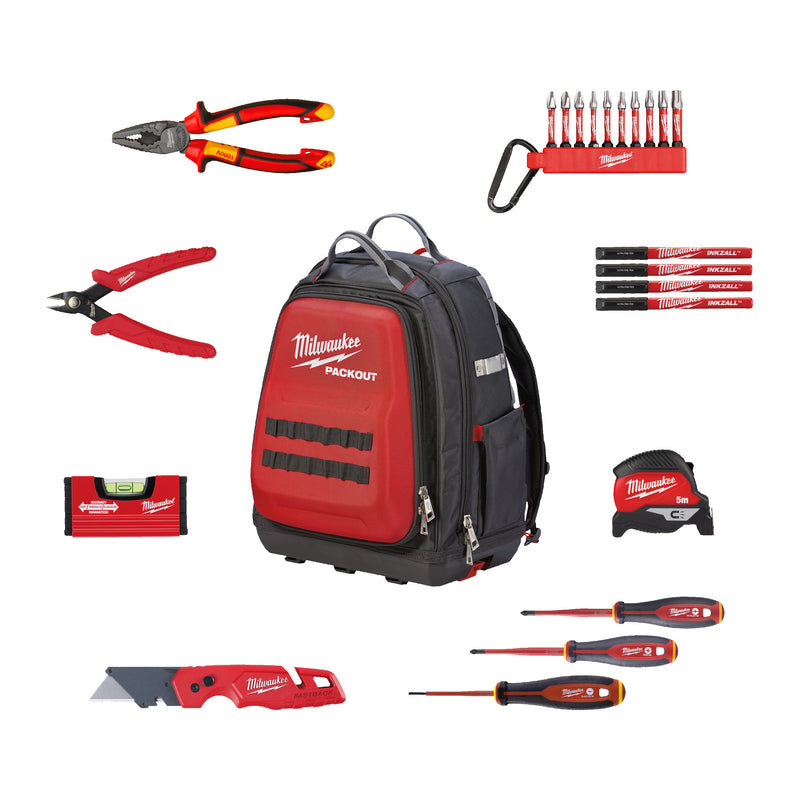SET ELECTRICIEN OUTILS A MAIN 23 PIECES. DANS UN SAC A DOS PACKOUT™