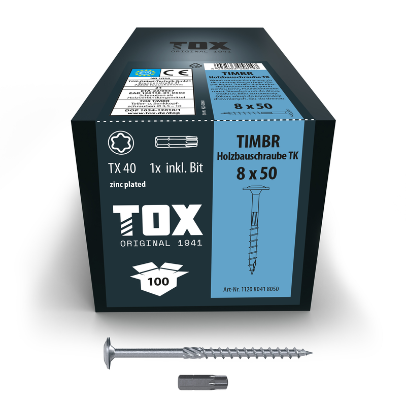 Vis à bois zinguée bleue timbr 8,0 x 50 tk (100 pc)