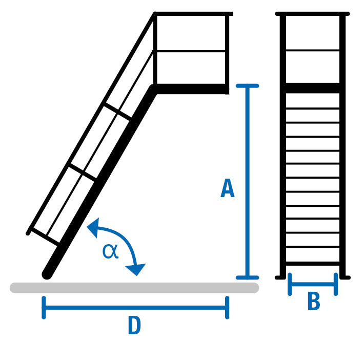 Krause escalier avec plateforme (alliage léger), 1,0 m, 45°