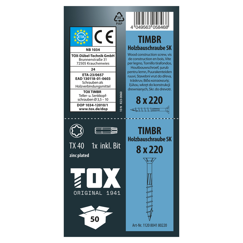 Vis à bois zinguée bleue timbr 8,0 x 220 sk (50 pc)