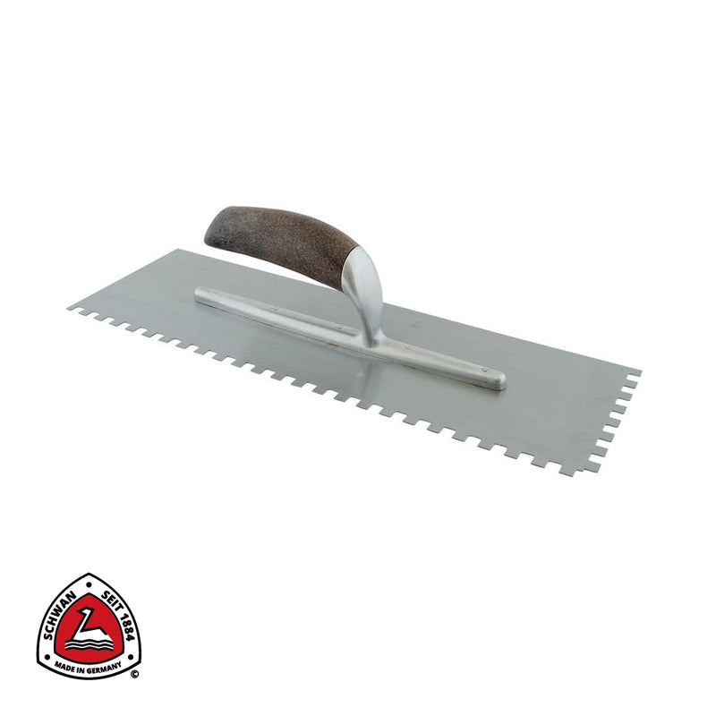 Plâtresse dentelée ACIER, manche PVC/fibre de noix de coco - ZG20: 8 x 8 mm - 400 x 130 mm