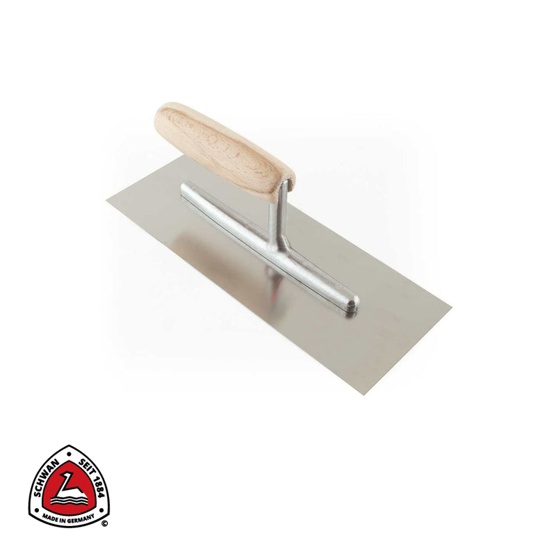 Plâtresse en INOX, manche bois, Support Alu, flexible - 260 x 100 x 0,7 mm
