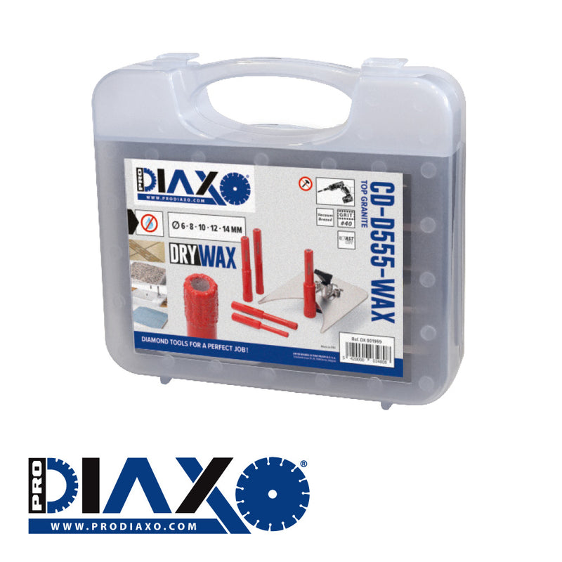 Forêt à sec diamanté SET CD-D555 - 6, 8, 10, 12, 14mm - hexagonale + guide inox - DRYWAX