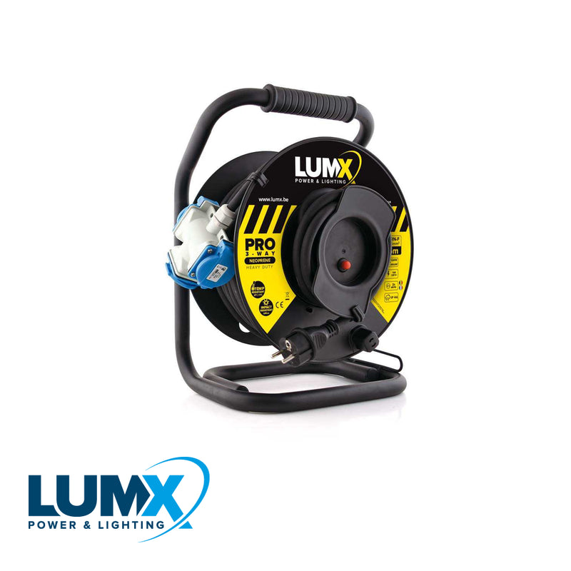 LumX enrouleur de câble à triple fiche femelle, câble HO7RN-F 3Gx2,5 - 25 m