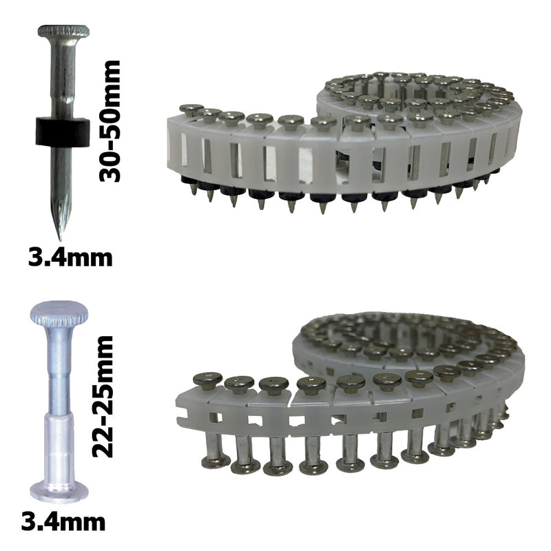 Clous boulon a tete sur rouleaux pour beton 3,4 x 25 mm 1000 st/pak (HN120)