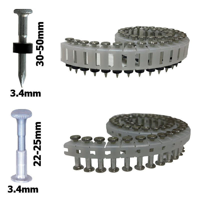 Clous boulon a tete sur rouleaux pour beton 3,4 x st/pak HN120