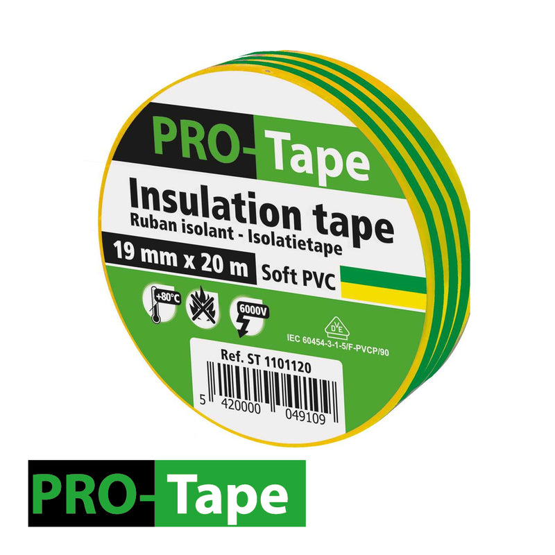 Ruban isolant 19 mm x 20 m x 0,15 mm, VDE / jaune-vert (prix/5 pcs)