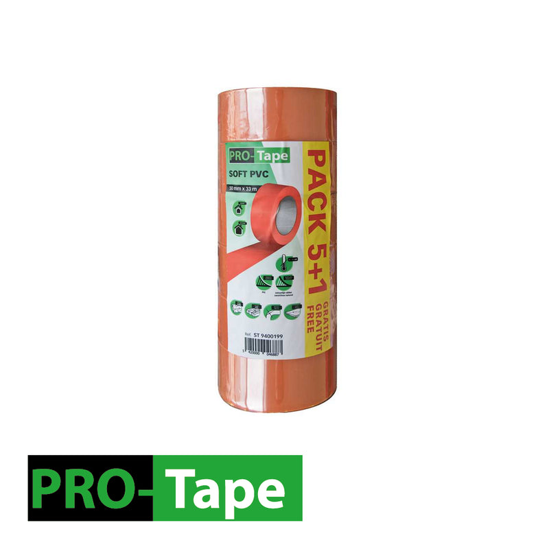 PROMOPACK 5+1 - SOFT PVC Tape - PREMIUM - Orange - 50mm x 33m (prix/pack promo)