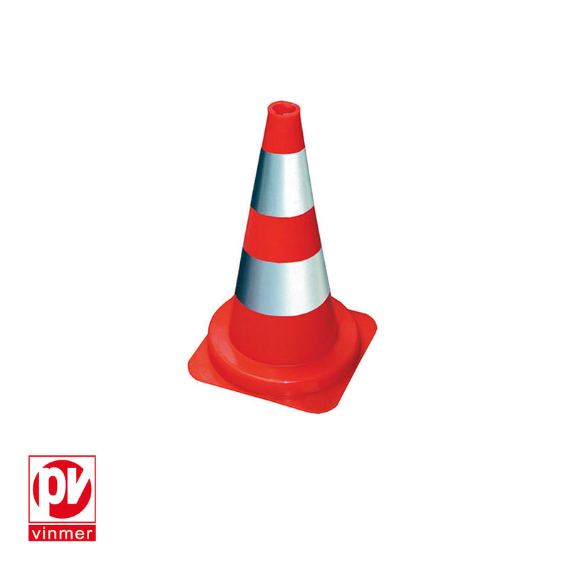Cône orange fluo, bandes réfléchissantes - 50 cm - PVC flexible