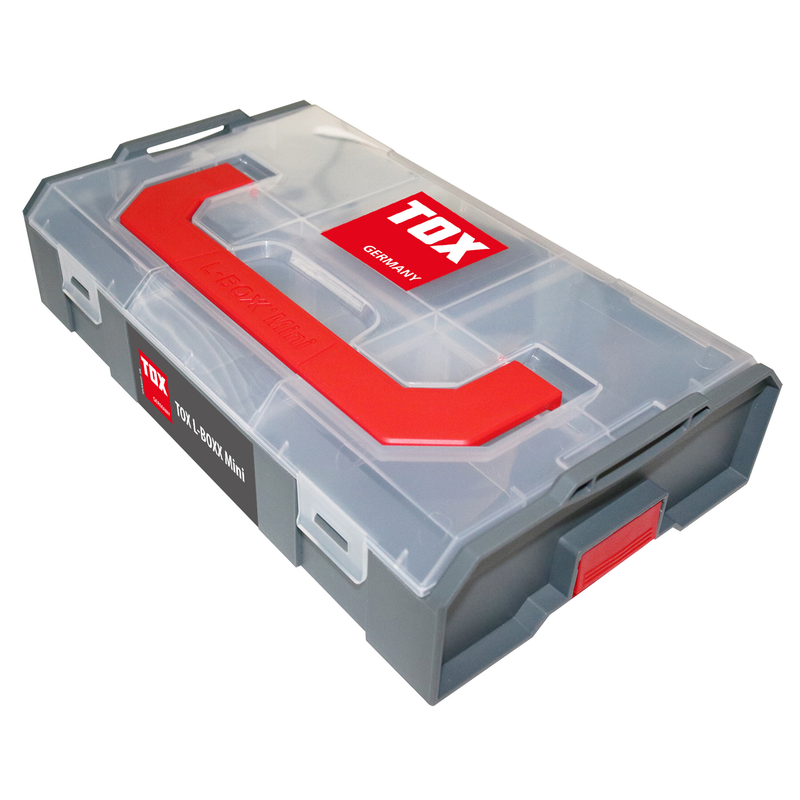 TOX L-Boxx Mini (vide) – boîte grise, inserts transparents, logo Tox