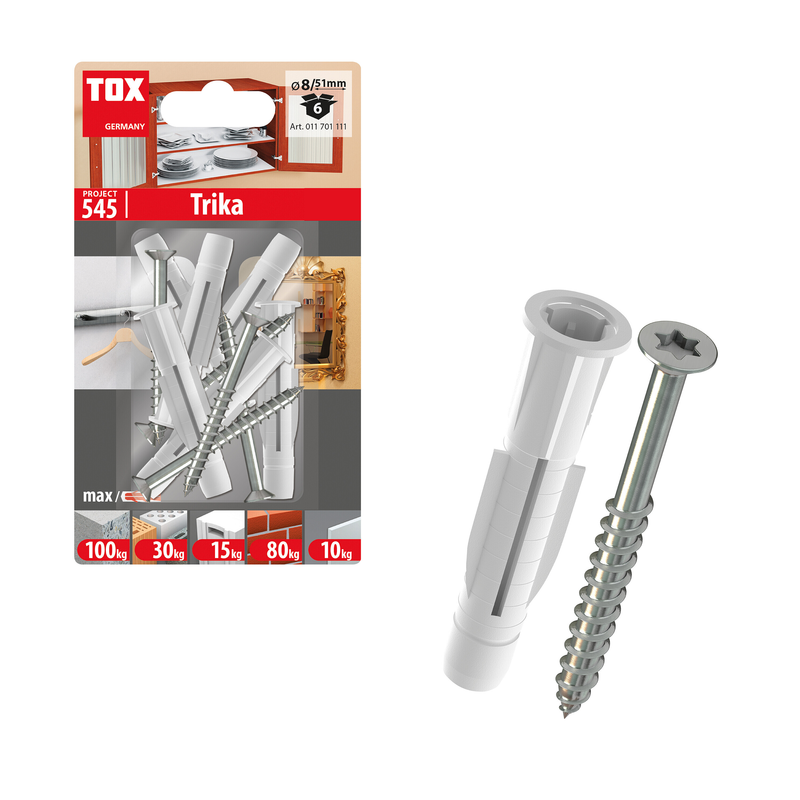 Cheville universelle trika 8/51 + vis (6 pc)