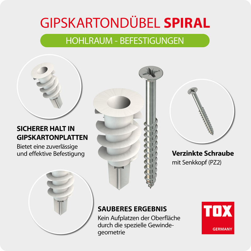 Cheville pour carton plâtre spiral + vis (50 pc)