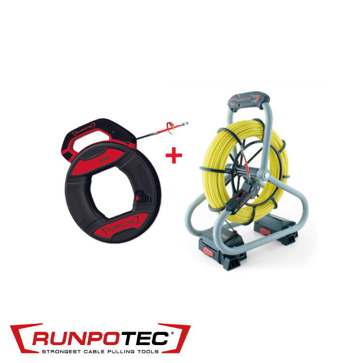 PROFI-SET Cable fibre sur déroulleur Ø 4,5 mm x 60 m + Tire-câble RUNPO 5 - 30m